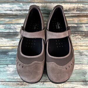 Clarks Wave Walk Mary Jane Shoes Gray Leather Walking Casual Comfort Flats 11M